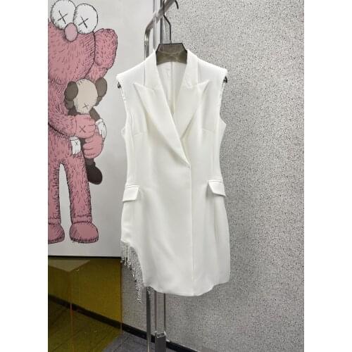 New women fashion 2021 sleeveless suit collar crystal diamond dress 0316