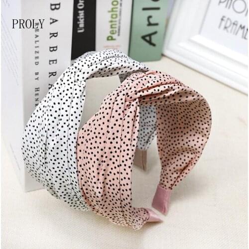 PROLY New Fashion Womens Hairband Classic Dot Print Headband Cross Knot Wide Side Headwear Casual Hair Accessories Wholesale