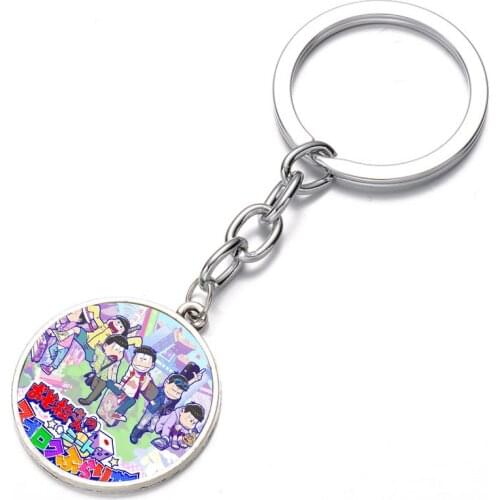 Japan anime Osomatsu Keychain Bronze Silver black Glass Dome Key Chain Bag Charm necklace Keyring Holder Kids boy girl Gift