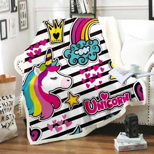 Unicorn Rainbow Horse Blanket 3D Print Sherpa Blanket on Bed Kids Girl Flower Home Textiles Dreamlike Style 08