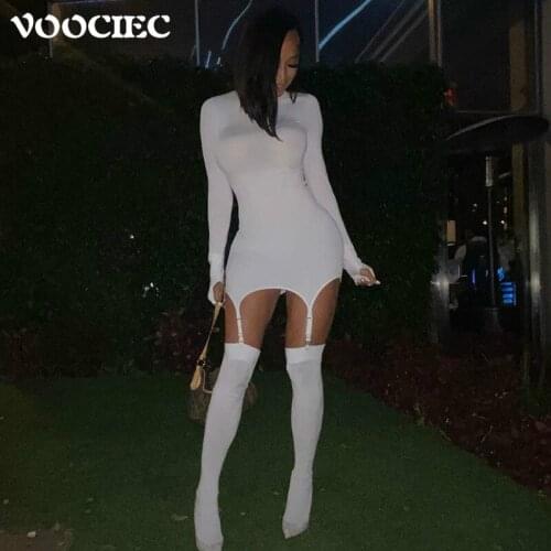 VOOCIEC Autumn and winter Finger dress short skirt pull button pantyhose One piece dress high socks Sexy womens nightclub suit