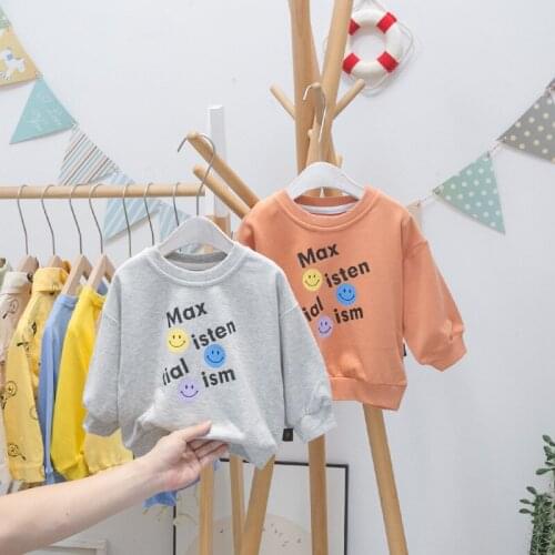 2 3 4 5 6 Years Baby Boys Sweatshirts Childrens Casual New Arrrival Tops 2020 Autumn Korean Letter Smile Print Hoodies for Boy