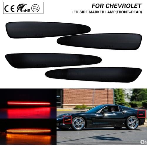 For Chevy Corvette C6 2005 2006 2007 2008 2009 2010 2011 2012 2013 Smoke Front+Rear LED side marker light lamp Amber/Red 4Pcs