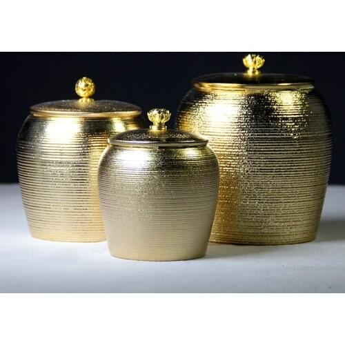 Gilded Ceramic Teas Caddy Coffee Table Desktop Tea Bag Storage Box Kitchen Cereal Dispenser European Home Decoration Ornaments