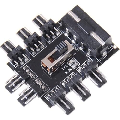 IDE Molex 1 to 8 Multi Way Splitter Cooler Cooling Fan Hub 3pin 12V Power Socket PCB Adapter 2 Level Speed Control PC Computer