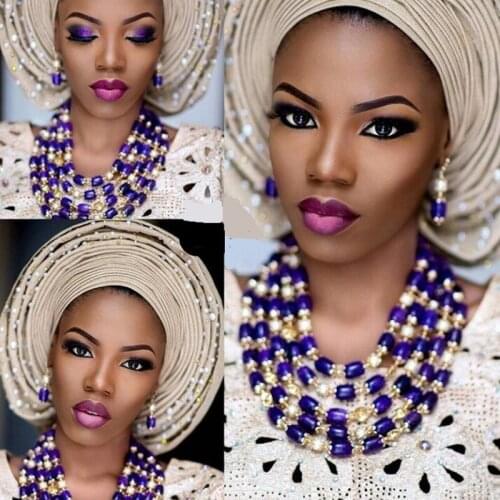 Romantic Jewelry Set African Beads Nature Stone Purple Jewelry Bridal Sets 5 Layers Bridal Necklace Set Nigerian Free Shipping