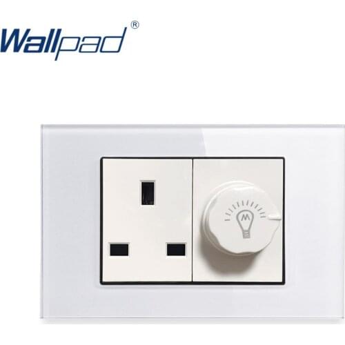 3 Pin UK 13A Socket With Dimmer Switch Wallpad Luxury Tempered Glass Panel Electric Wall Power Socket Electrical Outlets