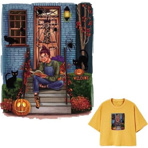 Happy Halloween Clothing Badges Patches Reading Girl Transfers Diy Accessory Clothes Decoration Washable Patch For Clothing