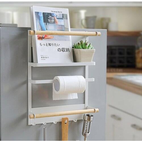 Refrigerator rack with magnet sidewall, paper towel storage bag, iron-absorbing refrigerator storage rack rack
