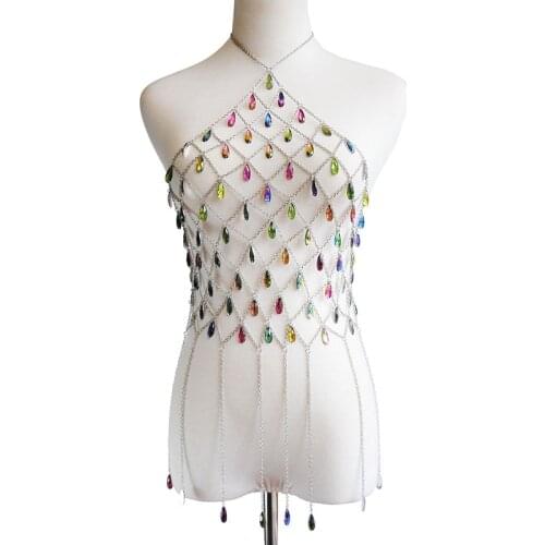 Rhinestone Body Jewelry Women 2018 waist belt chain top bra Harness Summer Bikini water drop bodychain Summer Festival Jewelry