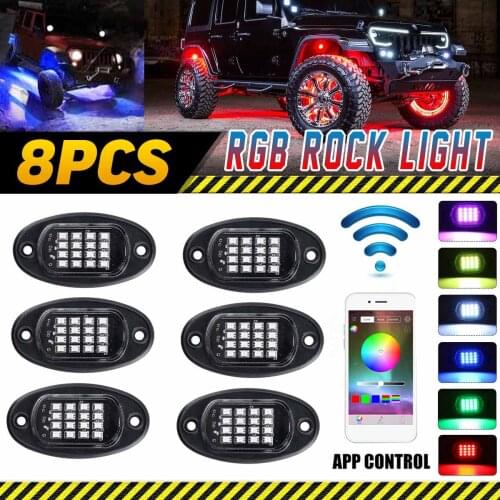 12V 8 In 1 LED Rock Light 28W 128led Under Body Light RGB Car Atmosphere Lamp bluetooth Offroad Pickup SUV ATV Truck Rock Lamp