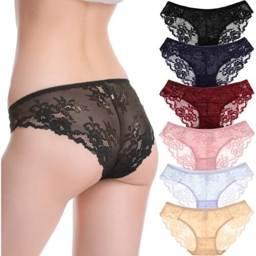 LEVAO Women Sexy Lace Panties Floral Briefs Lingerie Romantic Female Sexy Soft Low-Rise Underpants Solid Elegant Lady Underwear