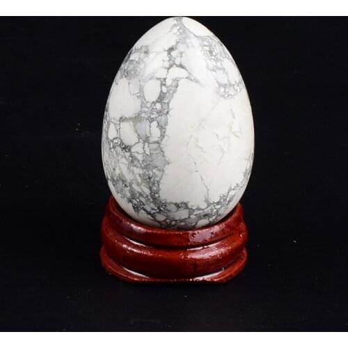 Undrill Howlite Egg & Wood Base Natural Crystal Stone Mineral Ball Chakra Fengshui Home Decoration Accessory Massage Yoni Egg