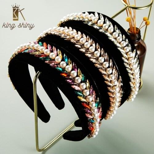 Vintage Baroque Multi Color Crystal Leaf Headband for Woman Elegant Simulated Pearl Hair Hoop Woman Wedding Party Hair Accessory