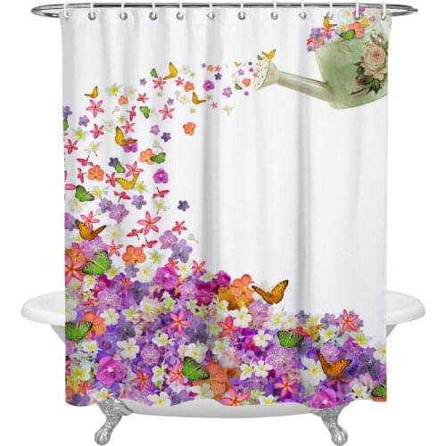 Waterproof Shower Curtains Butterfly Flowers Kettle Watercolor Painting Shower Curtain Frabic Polyester Bathroom decor Curtain