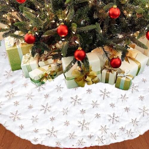 Christmas Tree Skirt Golden Snowflake Plush Floor Fur Mat Xmas Home Decor Gift Diameter: 122cm(48")/90cm(36'')