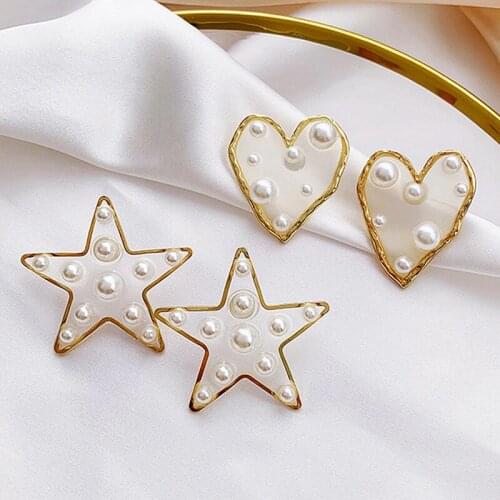 New Design Star Heart Stud Earrings Geometric Cute Pearl Acrylic Earrings For Women Charm Fashion Party Christmas Gifts Jewelry