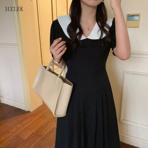 French Elegant Lapel Contrast Color Waist Slim Midi Dress 2021 New Summer Korean One-Piece Womens Casual Ladies Office Dress