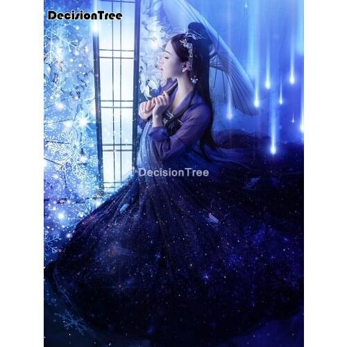 2021 ancient women hanfu dress traditional chinese dance costumes chiffon stars princess costume elegant performance clothing