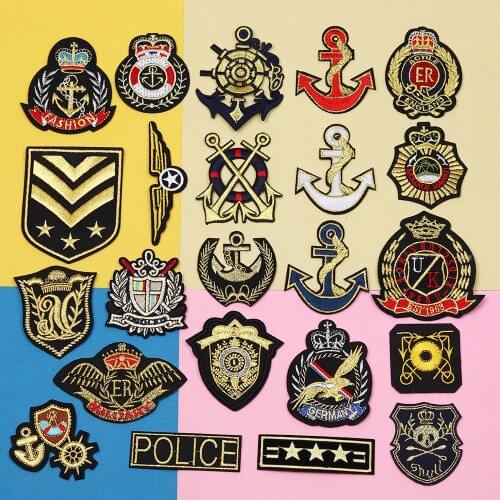 Gold series Epaulet Badge Embroidery ships anchor Patches 3D Badge Patch Military Armband Backside Tactical Patches Appliques
