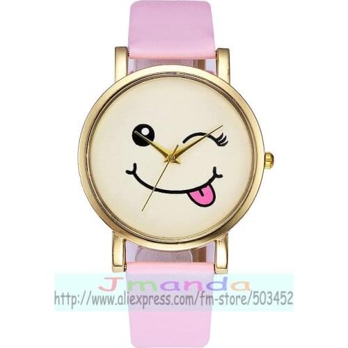 100pcs/lot 8654 cute sticking tongue out leather watch no logo gold case wrap quartz casual wrist watch wholesale student clock