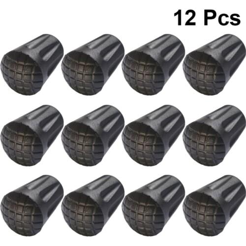12 Pcs 3.3cm Walking Hiking Sticks End Cover Tips Anti-Skid Crutch Tips Black