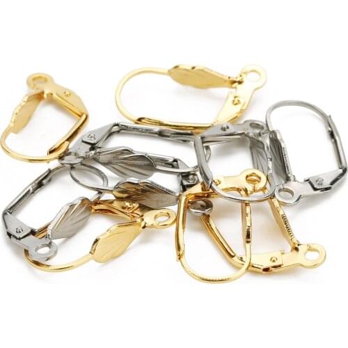 20pcs/lot 316 Stainless Steel Gold Silver Tone French Lever Earring Hooks Wire Settings for DIY Eearring Jewelry Making Findings