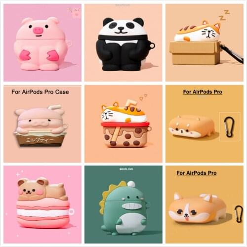 3D Earphone Case For Airpods Pro Case Silicone Bear Pig Dog Cartoon Headphone/Earpods Cover For Apple Air pods Pro 3 Cases Strap