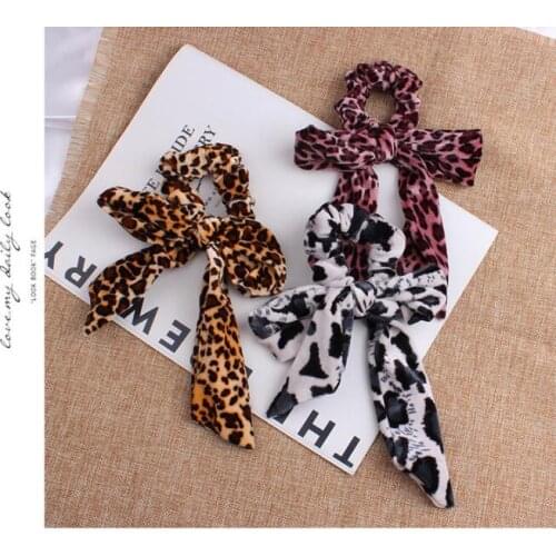 60pcs/lot DIY Simple Snake Leopard Rabbit Ears Bowknot Hair Band Streamer Rubber Band Hair Styling Tools Accessories HA1738