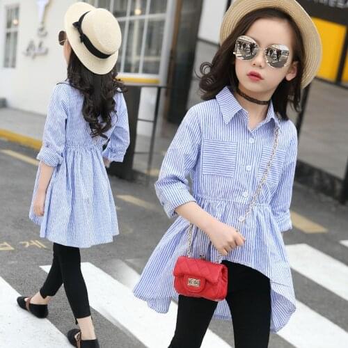 Kids Girls Blouse Full Sleeve Shirt 2019 Spring Children Girls Shirt Dresses Girls Stripe Shirt Tops 10 12 Year Girls Clothes