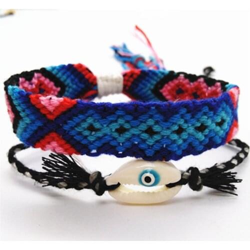 Boho Pink Handmade Ethnic Evil Eye Shell Anklets Summer Beach Jewelry Charm Bracelets For Women Cuff Bangle Female Jewelry Gift