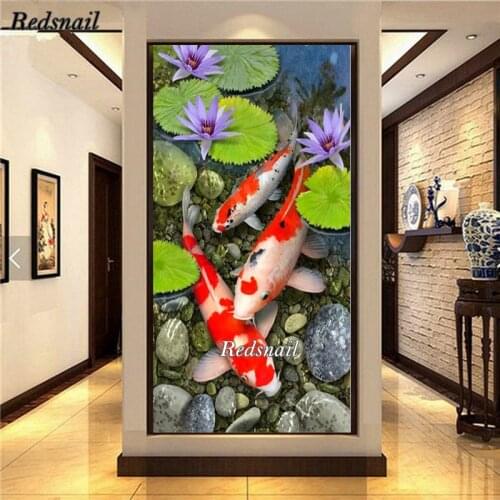 Large Square Round Drill 5D DIY Diamond Painting Red Koi Lotus Fish Diamond Embroidery Beads Cross Stitch Mosaic Decor EE387