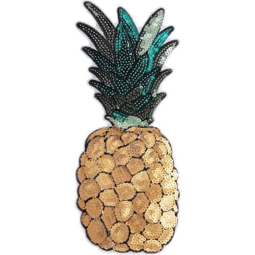 Large Gold Fruit Pineapple Sequined Patches for Clothes Iron on Sequins Patch DIY Decorative Embroidery Appliques 1PC