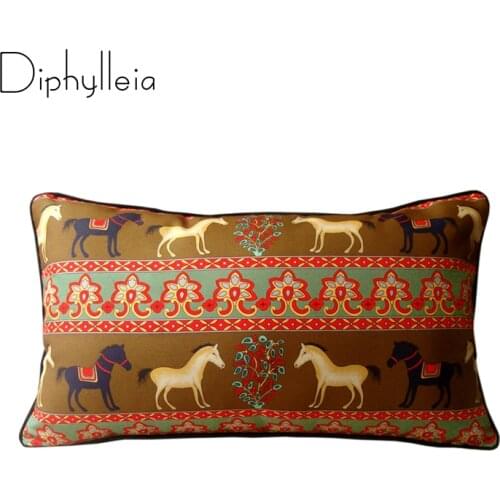 Diphylleia Lumbar Pillow Cover Ethnic Trend Retro Horse Animal Print Rectangular Long Cushion Cover Living Room Sofa Chair