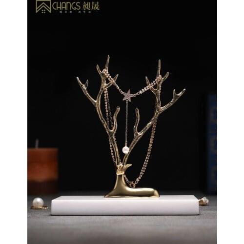 Elk Jewelry Stand Deer Head Light Luxury Practical Dressing Table Decoration Storage Hanging Jewelry Gifts Pure Copper Crafts