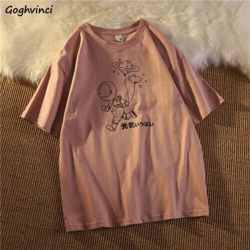 Short Sleeve T-shirts Women Cartoon Letter Print Sweet All-match O-neck Baggy Tees Harajuku Graphic Tshirts Retro Trendy Ulzzang