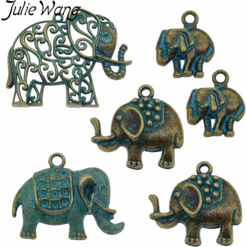 Julie Wang 4PCS Vintage Elephant Charms Animal Antique Green Alloy Necklace Pendant Bracelet Jewelry Making Accessory Decor