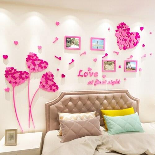 Creative DIY Love photo frame flowers chidrens room bedroom living room TV background wall decoration 3D acrylic wall sticker