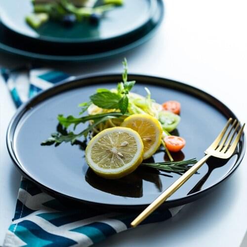 Nordic Round Ceramic Steak Western Dish Plates Home Dishes Snack Fruit Dessert Disc Tableware Household Tableware Creative Plate