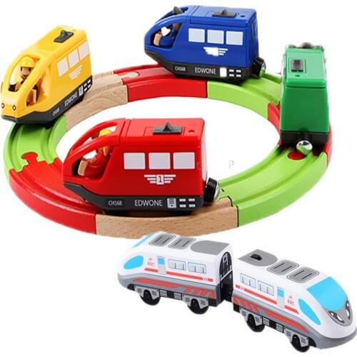 Magnetically Electric Railway Locomotive Connected Small Train Magnetic Rail Toy Compatible With Wooden Track Gift For Kids
