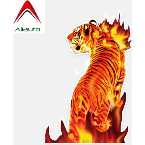 Aliauto Personalized Car Sticker Flame Tiger Accessories PVC Decal Cover Scratches for Peugeot Mercedes Benz Subaru ,15cm*10cm