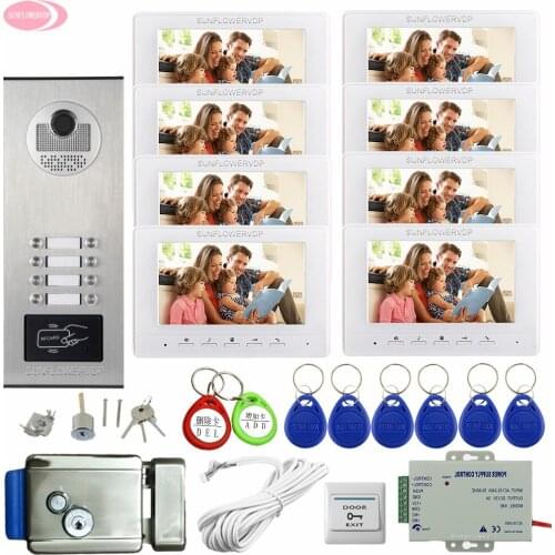 8 Buttons Outdoor Camera + 8 Lcd Color 7inch MonitorsVideo Call With a Monitor For The Door With Electronic Door Lock Doorphone