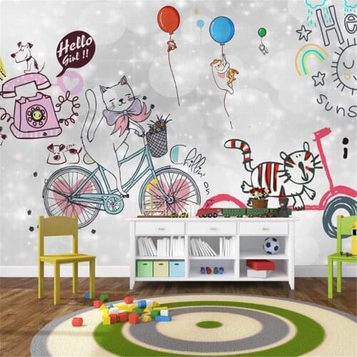 Milofi custom mural wallpaper hand-painted cartoon animal illustration childrens room kindergarten bedroom background wall
