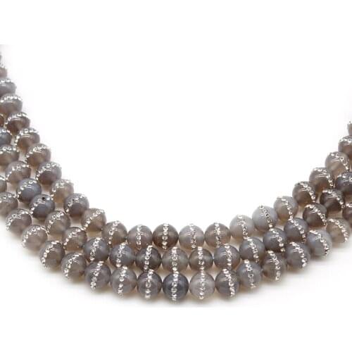 Natural Grey Agates Ring Diamonds Stone Round Smooth Loose Beads for Jewelry Making Diy Earrings Bracelet Strand 15" 6/8/10MM