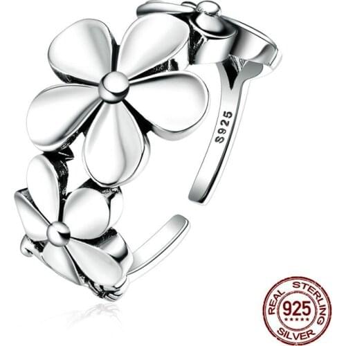 2019 Exquisite Real 925 Sterling Silver Flower Poetic Daisy Cherry Blossom Finger Ring for Women Engagement Jewelry VSR063
