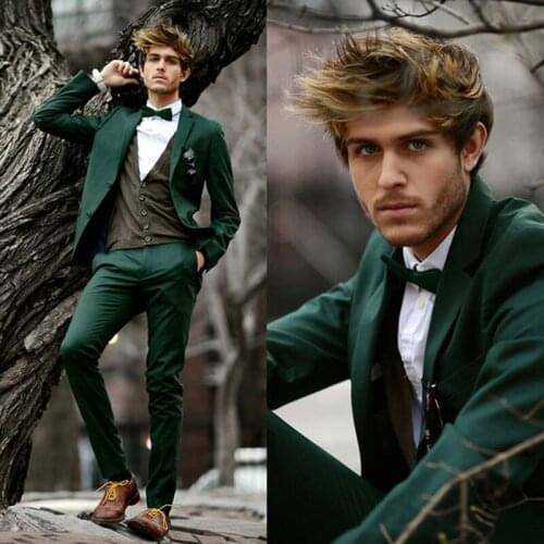 New Fashion Mens Dark Green Suits With Pants Wedding Groom Custom Made Men Slim Fitted Best Men Suit Business Suit Jacket Pants