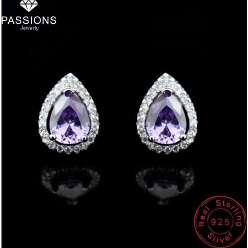 New Fashion Purple AAA Cubic Zirconia Angel Tears Stud Earrings 925 Sterling Silver Exquisite Earings Ear Stud Women Dating Gift