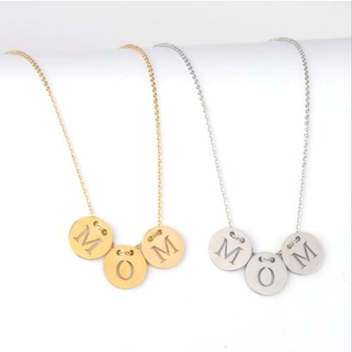 5pcs/lot Mirror Polished Round Letter MOM Necklace Stainless Steel Women Necklace Jewelry Best Gift For Mothers Day