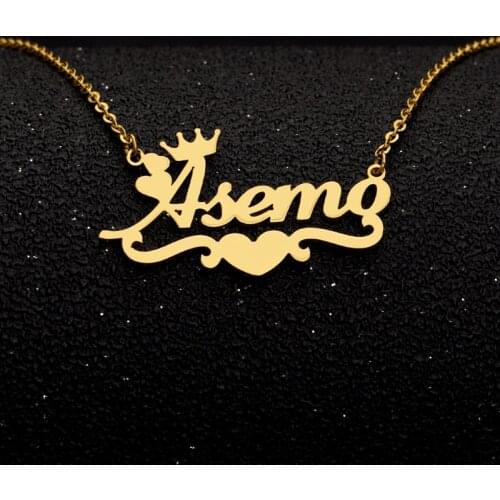 Customized Name Necklace Silver Gold Chain Stainless Steel Personalized Custom Heart Ribbon Crown Name Necklace Mom Jewelry Gift
