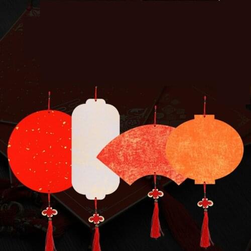 Calligraphy Half Ripe Rice Paper Batik Thickened Hard Cardboard Xuan Paper Pendant Festival Fan-shaped Lantern With Chinese Knot